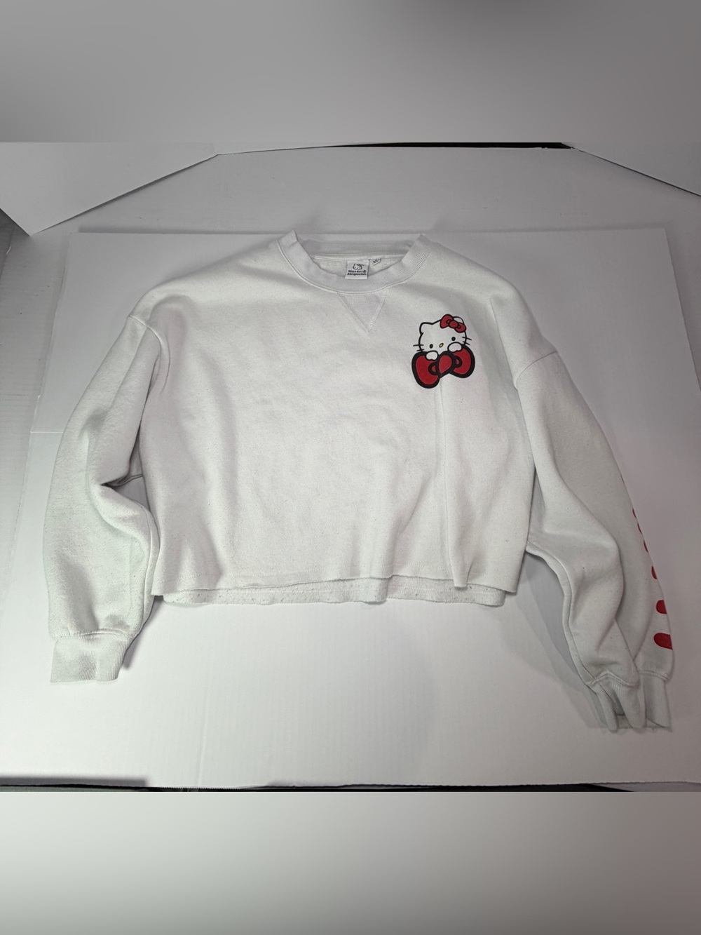 Aeropostale White Cropped Crewneck with Red Hello Kitty Accent